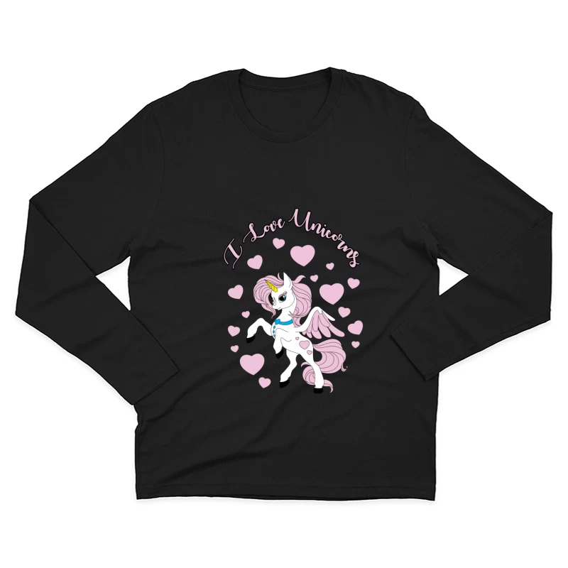 Niedliches Einhorn-Design mit Herzen Herren Langarm T-Shirt