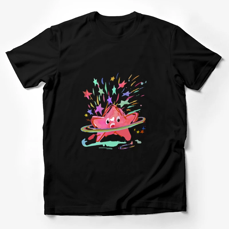 Fröhlicher Stern mit bunten Sternschnuppen Herren T-Shirt
