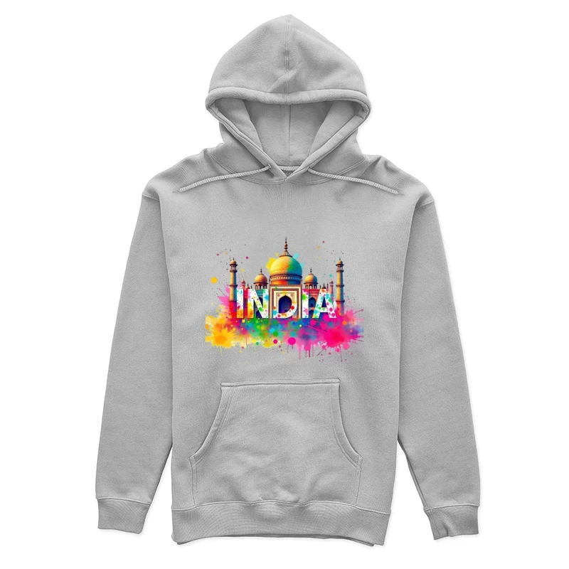 Vibrant Watercolor India Typography with Taj Mahal Silhouette Female Pullover Hoodie