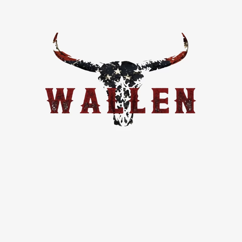 American Patriotic Western "Wallen" Logo with Flag-Patterned Bull Skull Male Long Sleeve T-Shirt