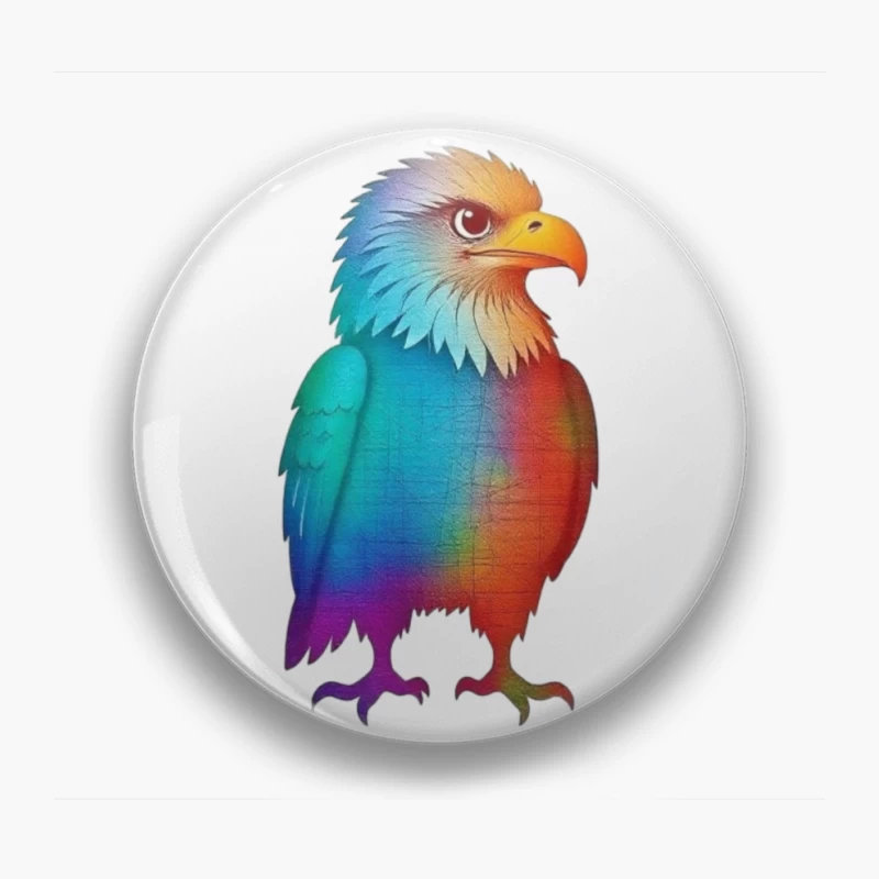 Rainbow-Colored Eagle Fantasy Digital Illustration Pin