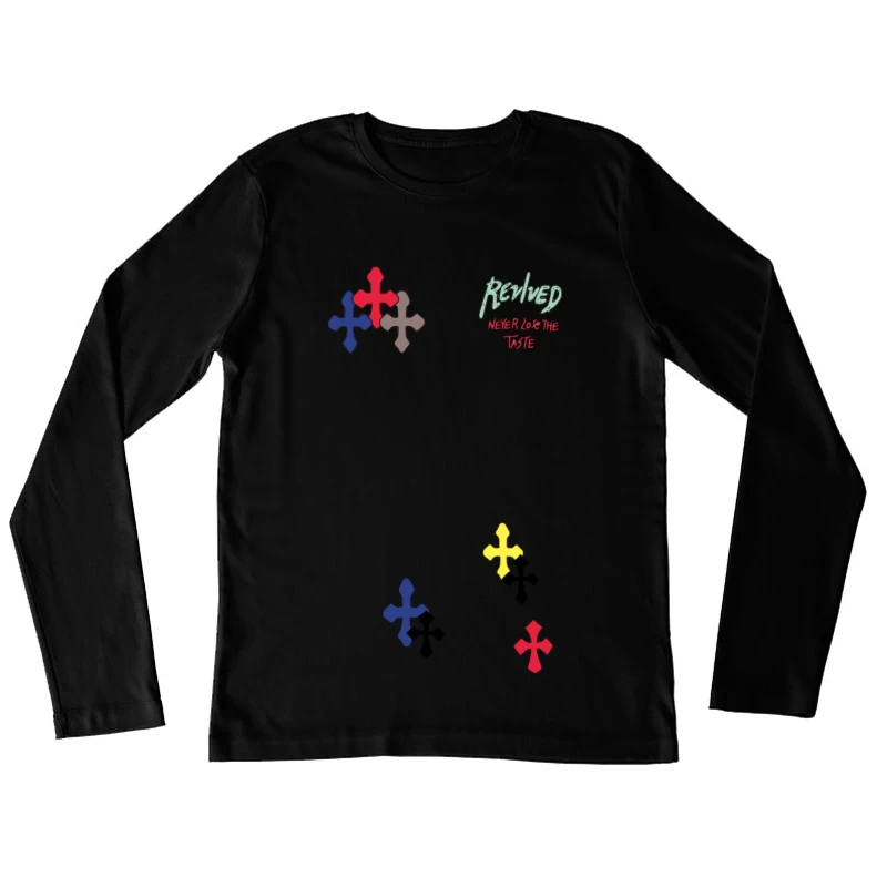 Buntes Kreuzmuster Design Damen Langarm T-Shirt