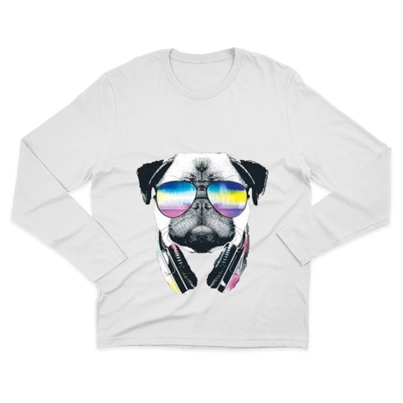 Chien DJ avec lunettes hautes en couleurs Homme Manches Longues T-Shirt