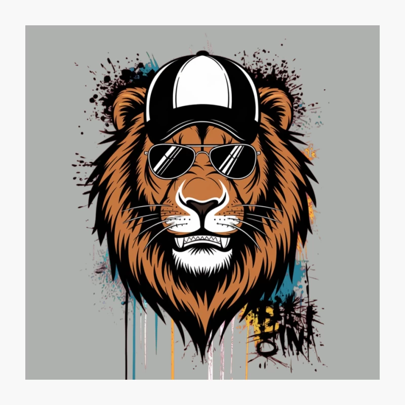 Cool Urban Lion with Sunglasses and Cap in Graffiti Style Pin
