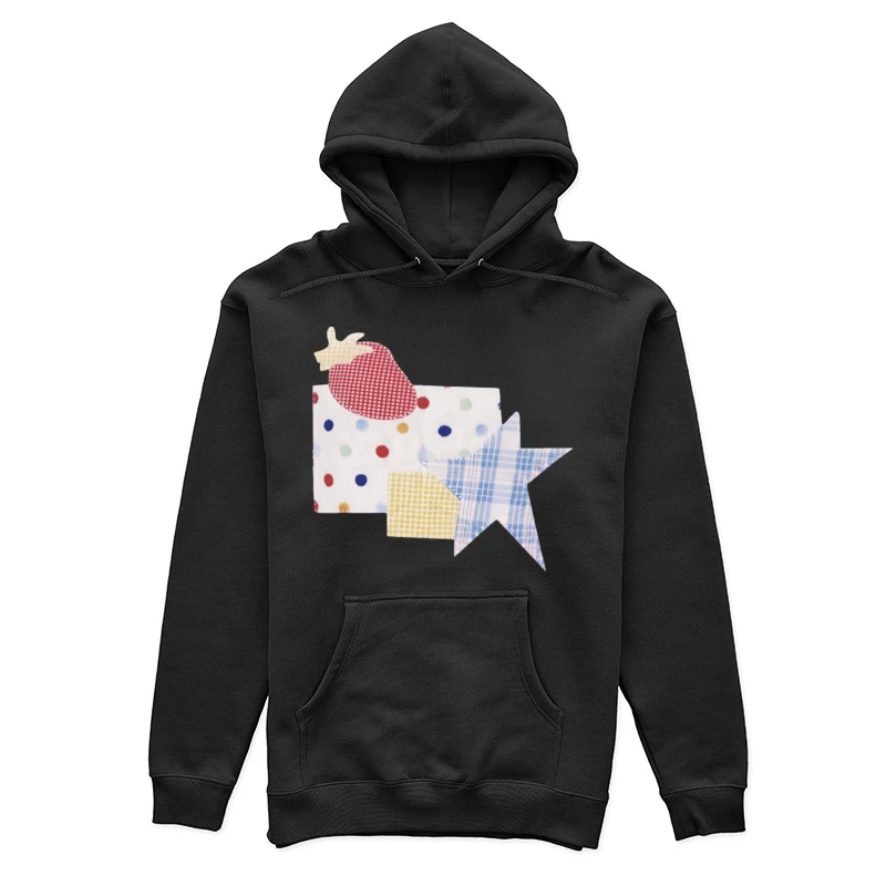 Patchwork-Muster mit Erdbeere, Stern und Punkten Damen Pullover Hoodie