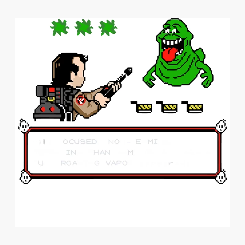 Retro Ghostbusters Pixel Art Featuring Slimer and Proton Pack Throw Pillow