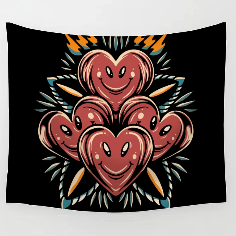 Playful Smiling Hearts Illustration Tapestry