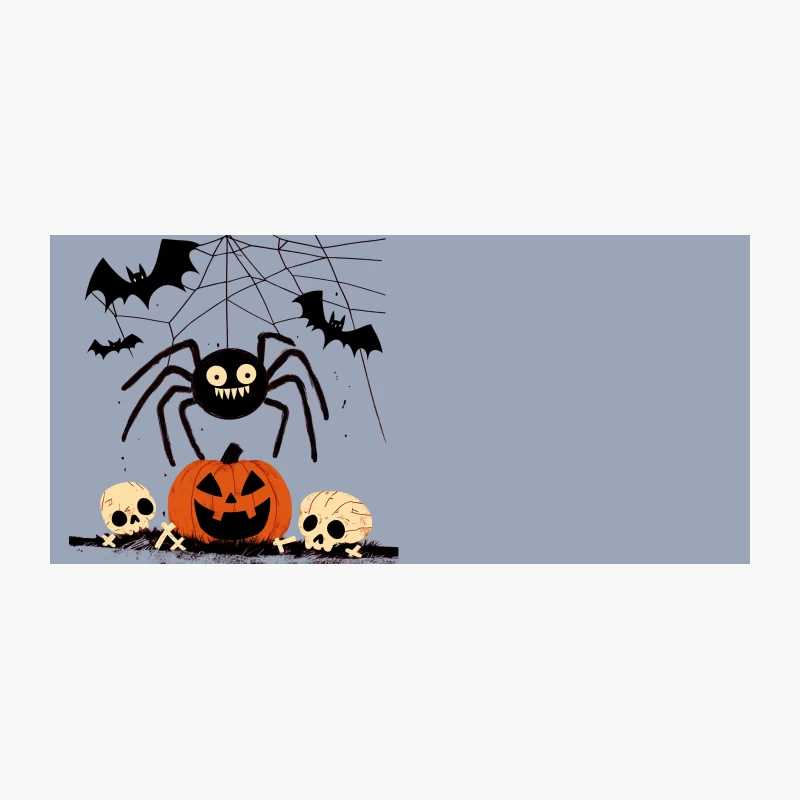 Spooky Halloween Scene with Cartoon Spider, Jack-o'-Lantern, and Bats Coffee Mug
