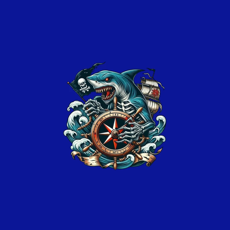 Pirate Shark with Compass and Ship Desk Mat