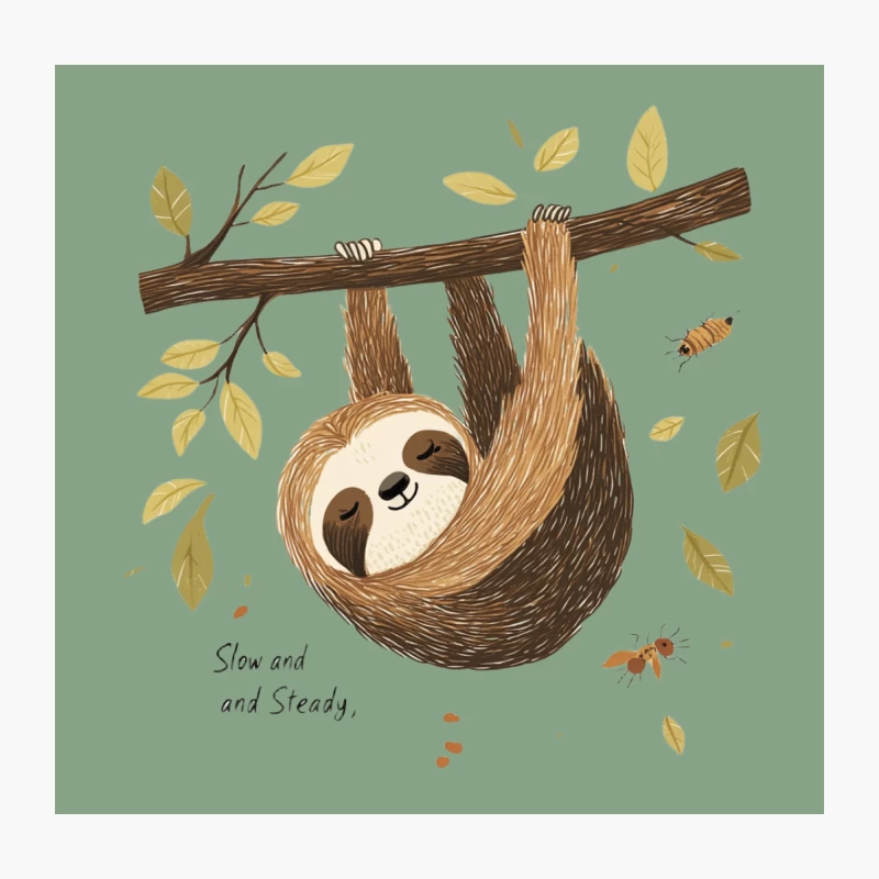 Cute Cartoon Sloth: Slow and Steady in Nature Throw Pillow