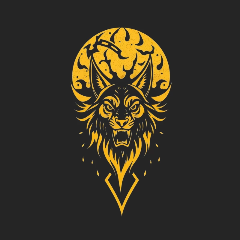 Fierce Wolf Illustration on Black Background Male Pullover Sweatshirt