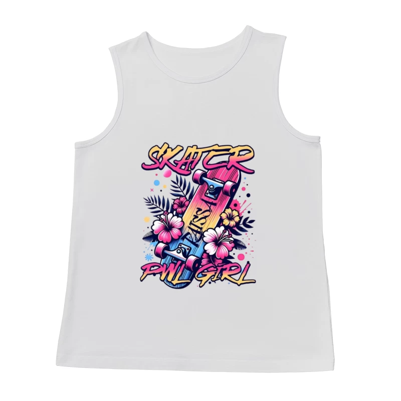 Tropical Skater Girl Typography with Floral Design Male Tank Top