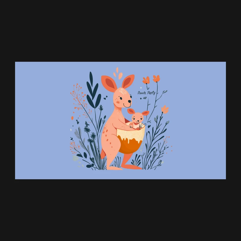 Adorable Kangaroo Pouch Party: Cute Floral Cartoon Illustration Desk Mat