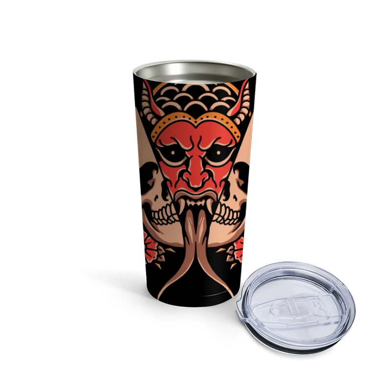 Fierce Demon and Skull Artwork Travel Mug