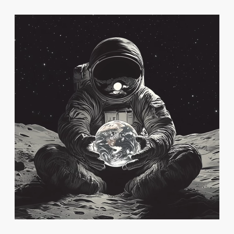 Cosmic Contemplation: Astronaut Cradles Earth on Lunar Surface Pin