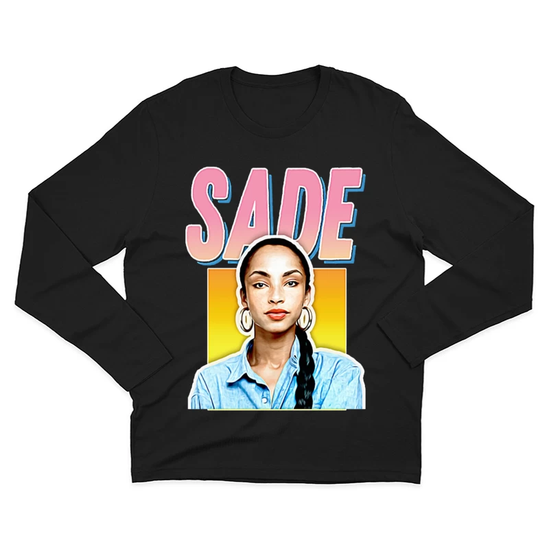 Stylized Pop Art Portrait with Pink "SADE" Text Male Long Sleeve T-Shirt