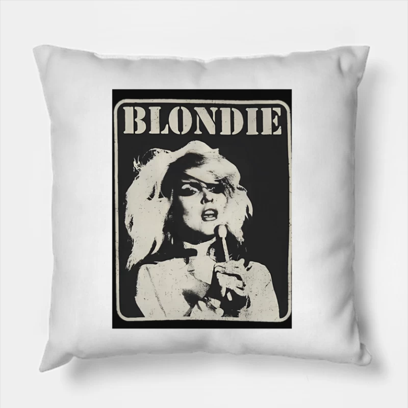 Vintage Black and White Blondie Band Promotional Poster Throw Pillow