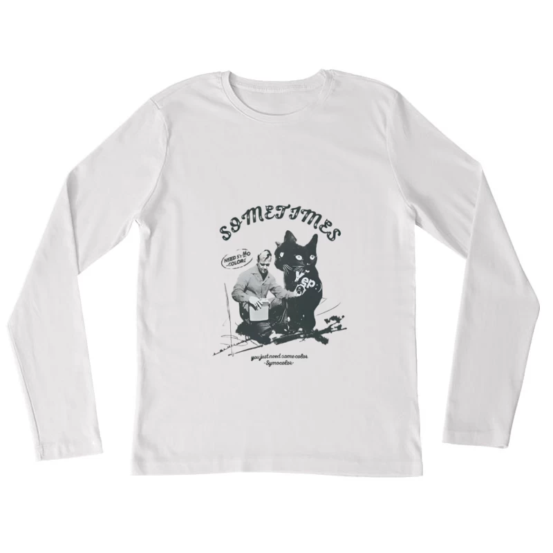 Homme et chat avec inscription Femme Manches Longues T-Shirt