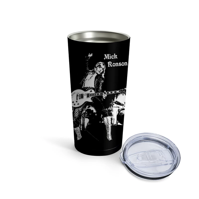 Black and White Sketch of Rock Musician with Electric Guitar Travel Mug