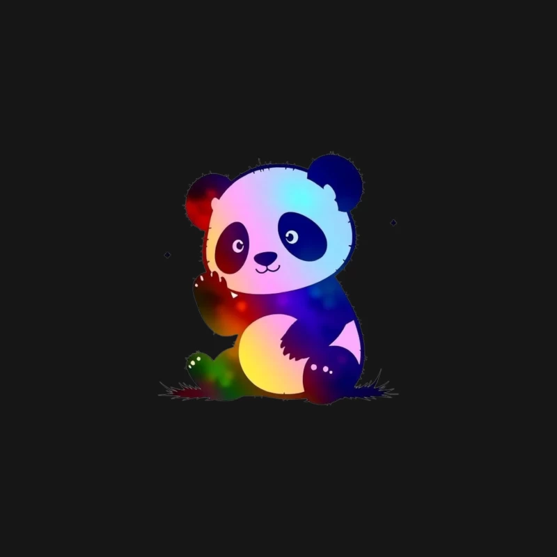 Cute Rainbow Gradient Panda Cartoon Illustration Desk Mat