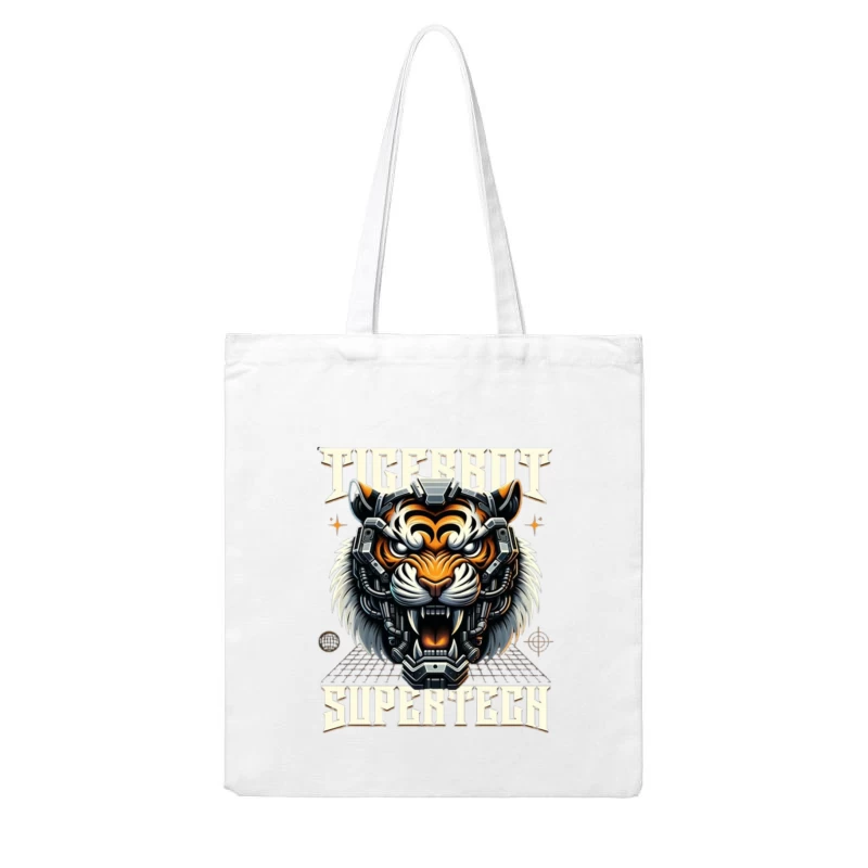 Cybernetic Tiger Head with Futuristic Tech Enhancement Cotton Tote Bag