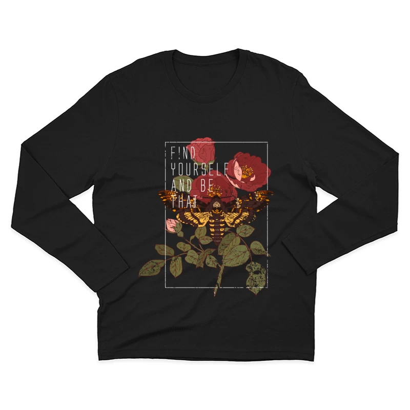 Papillon et Roses avec Citation Inspirante Homme Manches Longues T-Shirt