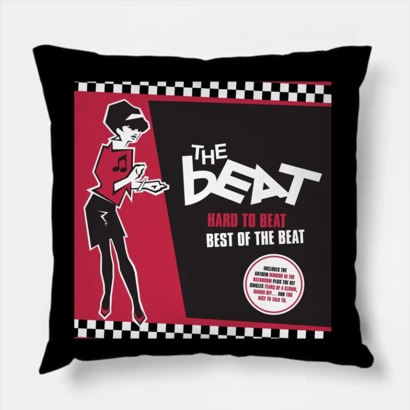 "Hard to Beat: Best of The Beat" Ska Music Album Cover with Red and Black Design Throw Pillow