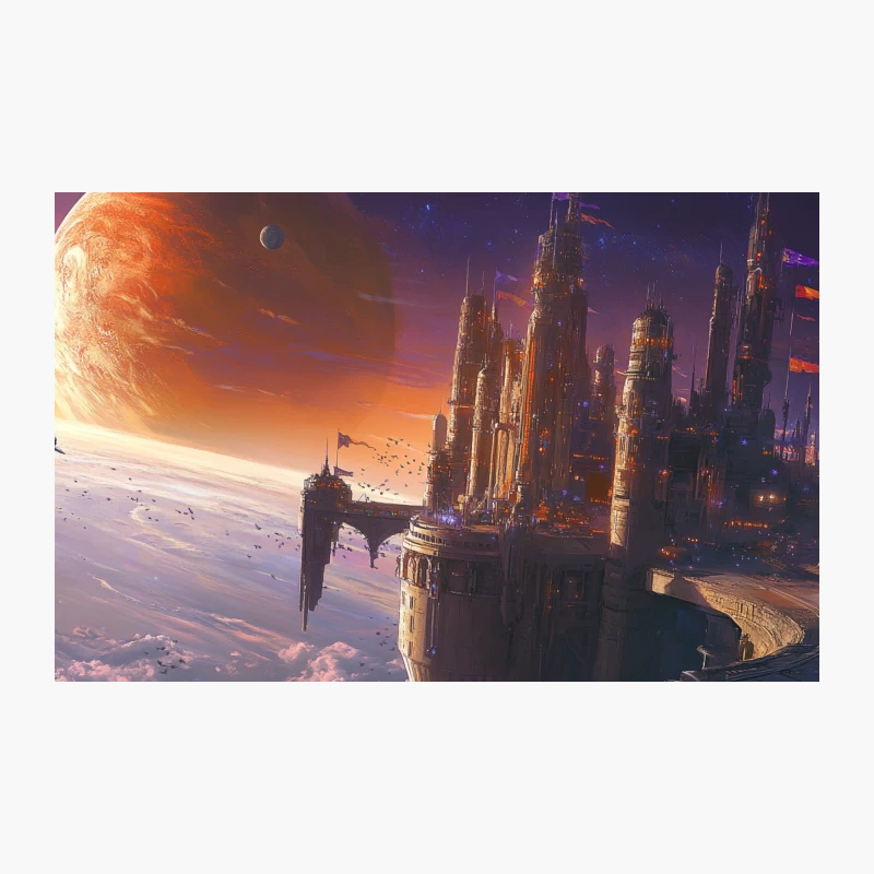 Futuristic Cosmic Cityscape with Floating Metropolis and Distant Planets Travel Mug