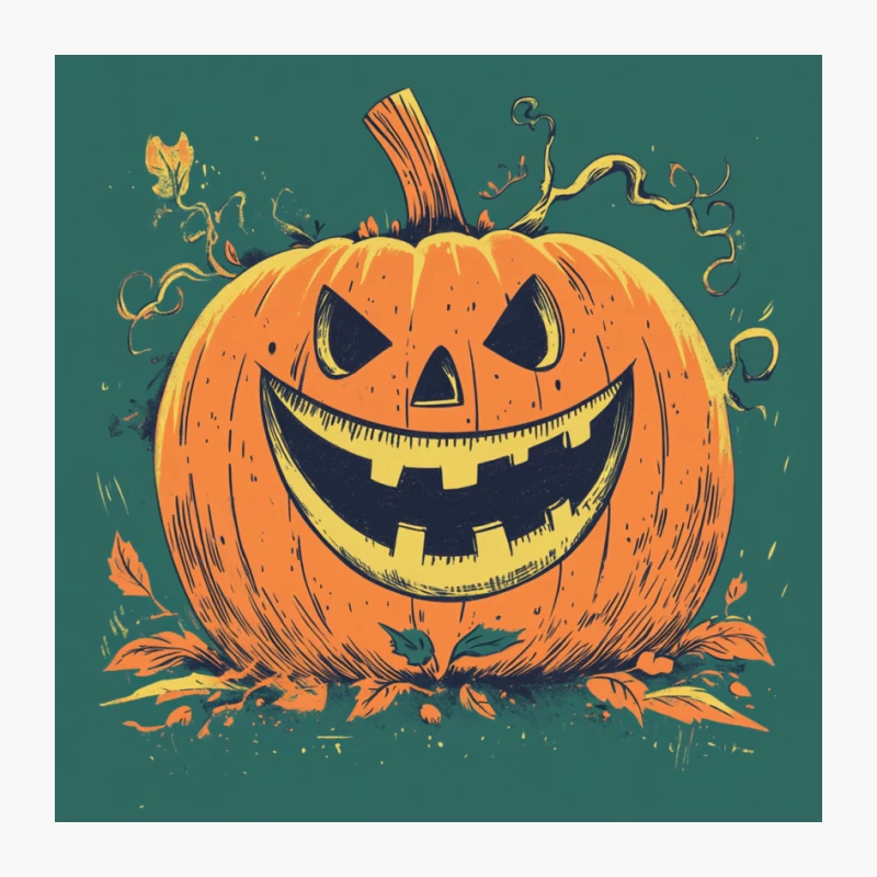 Vintage Spooky Halloween Jack-o'-Lantern Illustration Pin