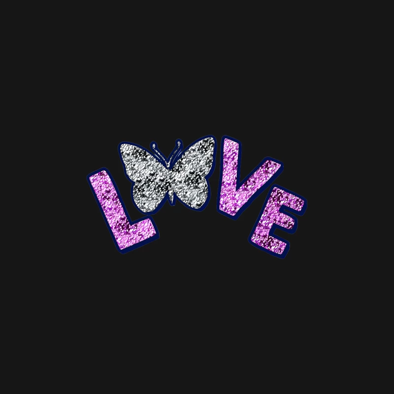 Glitzernder Schmetterlings-Love Schriftzug Damen T-Shirt