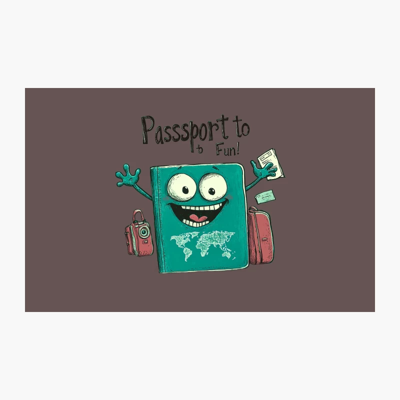 Animated Passport Adventure: Fun Travel Cartoon with Luggage and World Map Travel Mug