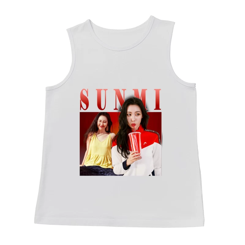 Two Young Women in Contrasting Yellow and Red Sporty Fashion Shoot Male Tank Top