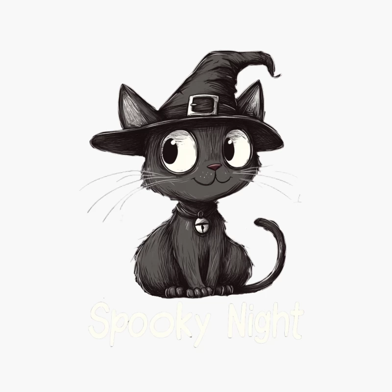 Cute Black Cat in Witch Hat: Spooky Halloween Illustration Cotton Tote Bag