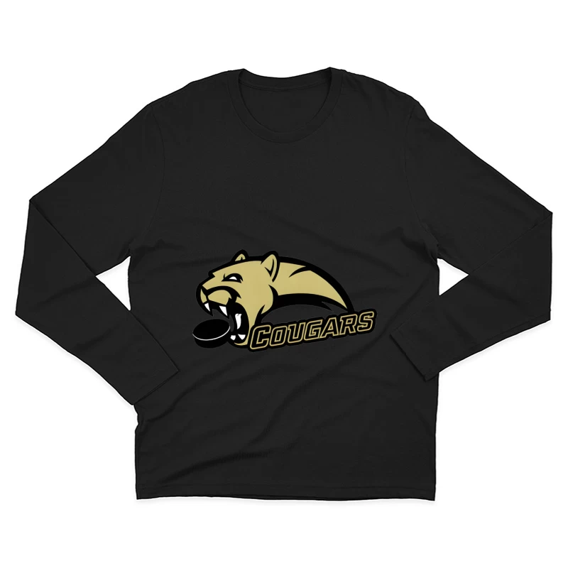 Gold and Black Cougar Hockey Team Mascot Logo Male Long Sleeve T-Shirt