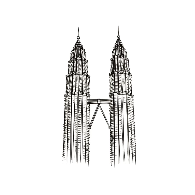 Line Drawing of Iconic Petronas Twin Towers in Kuala Lumpur Mouse Pad