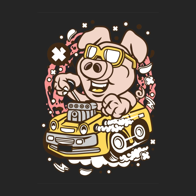 Cochon joyeux conduisant une voiture Homme Sweat-shirt à enfiler