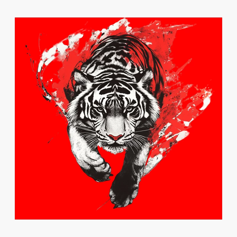 Fierce Tiger Artwork with Red Splash Throw Pillow