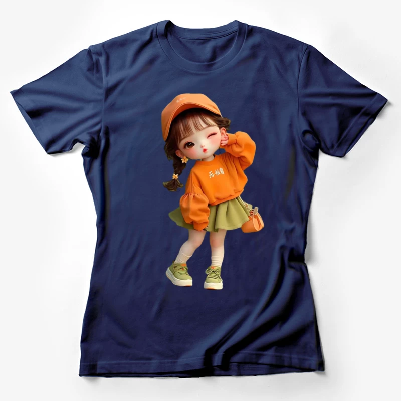 Niedliches Mädchen in Orange mit Accessoires Damen T-Shirt