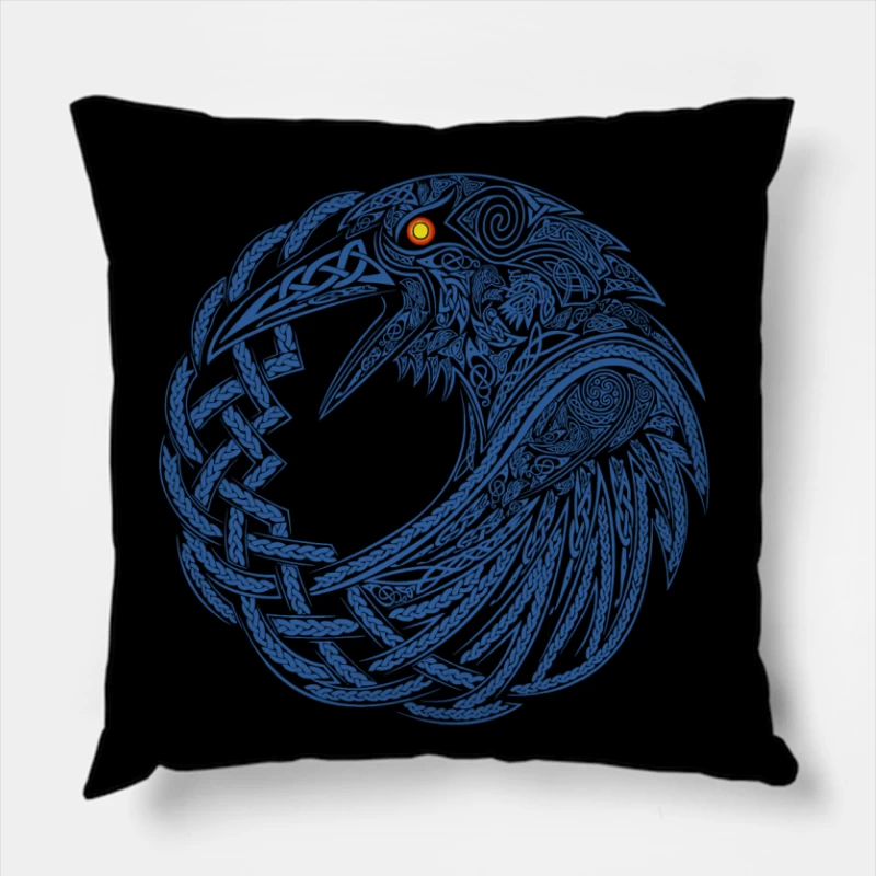 Intricate Celtic Knotwork Raven Illustration Throw Pillow