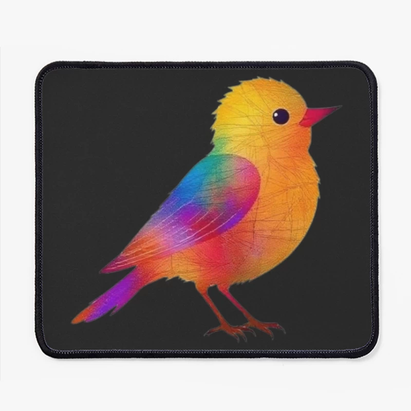 Whimsical Rainbow Bird Digital Illustration Mouse Pad