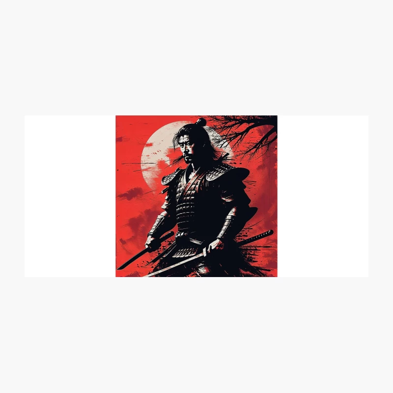 Dramatic Samurai Warrior Illustration with Red Moonlit Background Coffee Mug