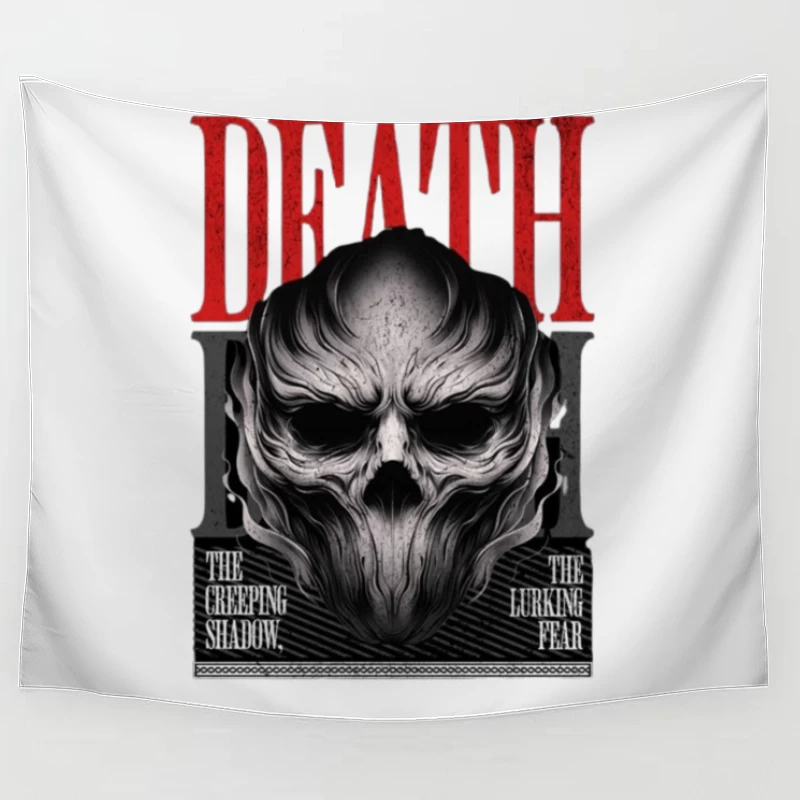 Gothic Death Skull with Red Typography Art Tapestry