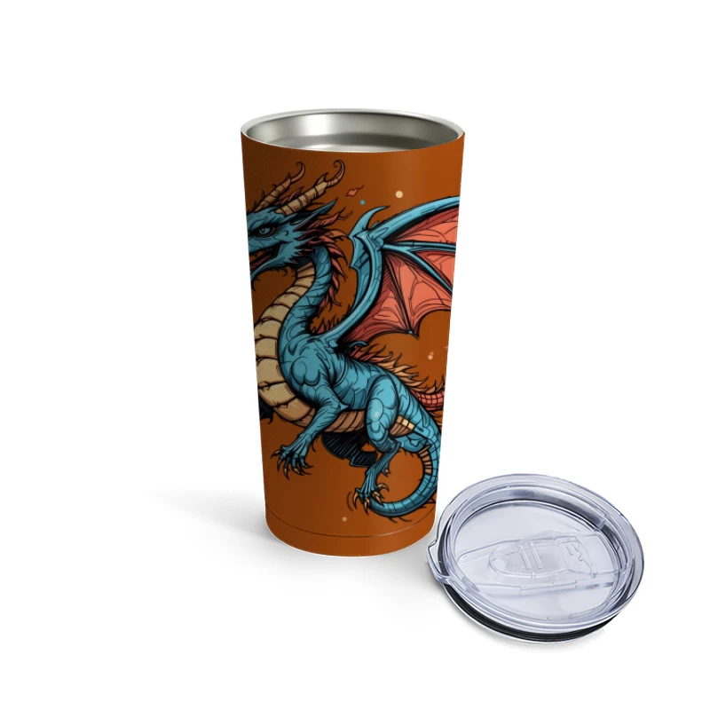Colorful Blue Dragon Illustration Travel Mug