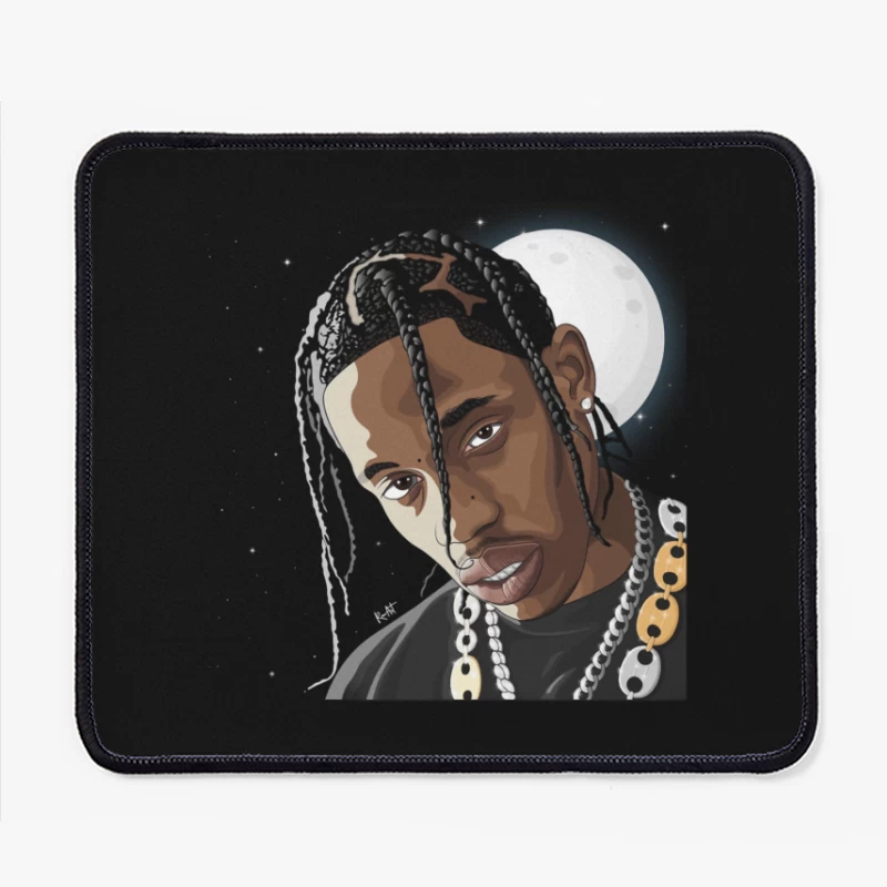 Artistic Digital Portrait with Moon Background Mouse Pad