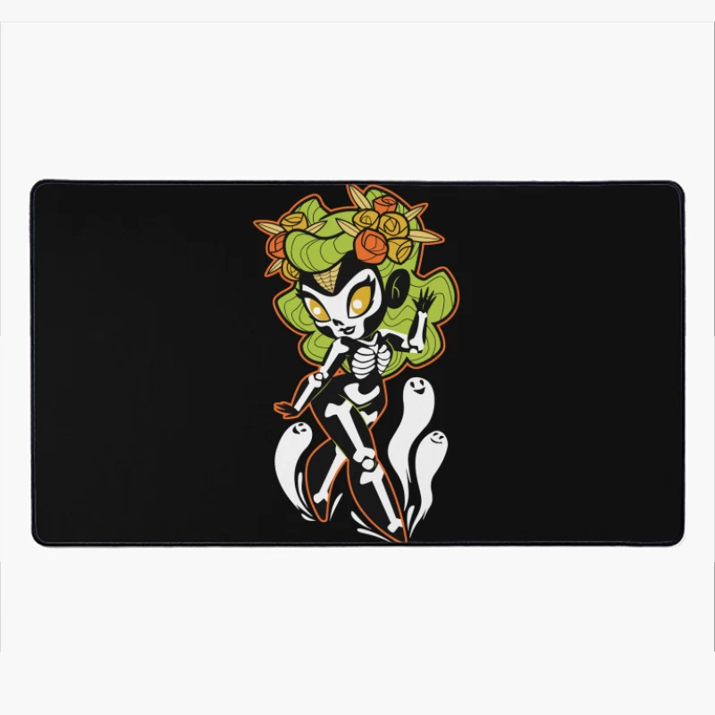 Ghostly Floral Skeleton Character Desk Mat