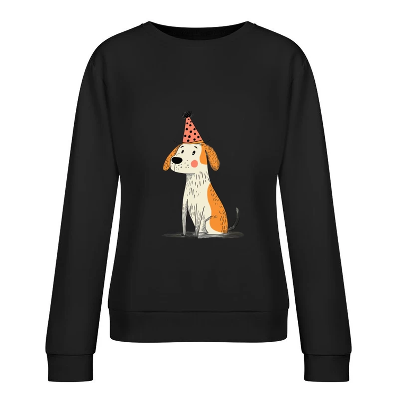 Cute Cartoon Dog Wearing Party Hat for Birthday Female Pullover Sweatshirt
