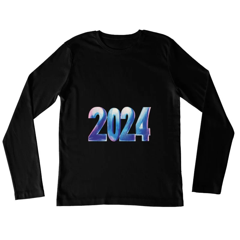 Vibrant Blue 2024 Typography for New Year Female Long Sleeve T-Shirt