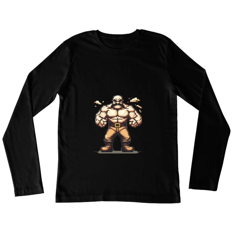 Muscular Pixel Art Fighter Character in Retro Gaming Style Female Long Sleeve T-Shirt