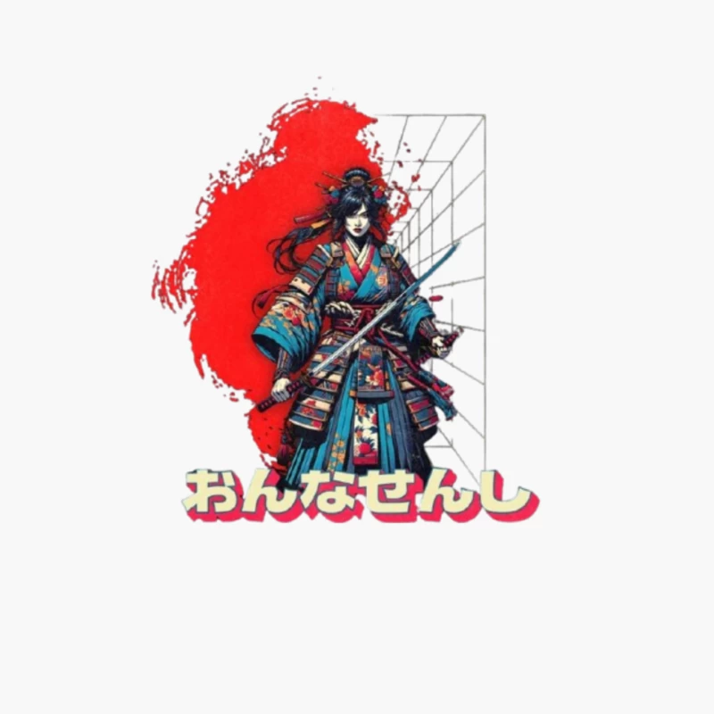 Warrior in Traditional Japanese Kimono with Katana Against Red Sun Cotton Tote Bag