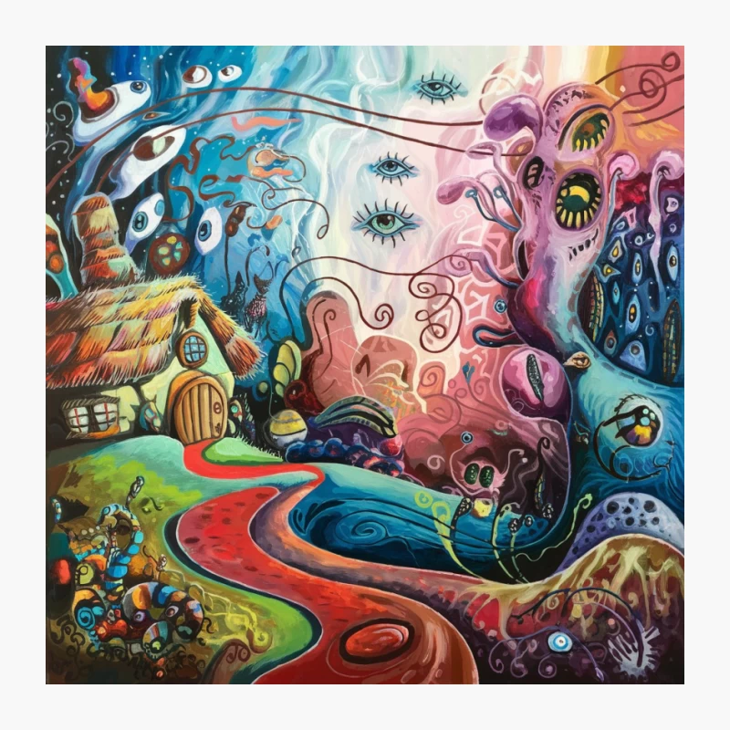 Surreal Psychedelic Fantasy: A Colorful Abstract Landscape Pin